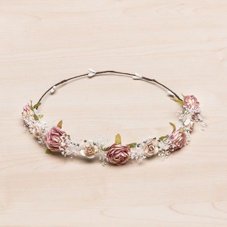 Demi-couronne de fleurs pour cheveux rose